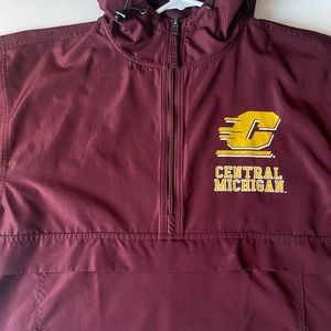Central Michigan windbreaker, maroon and yellow/white lettering